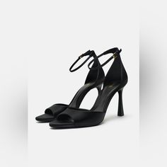 Zara Ankle Bracelet Satin Sandals Size 8 Adjustable Evening Sandals, Elegant Black Sandals With Heel Strap, Zara Sandals With Padded Heel For Formal Occasions, Chic Adjustable Sandals With Heel Strap, Zara Formal Sandals With Padded Heel, Chic Sandals With Ankle Strap For Night Out, Elegant Sandals With Ankle Strap And Heel Loop, Chic Ankle Strap Sandals For Night Out, Elegant Ankle Strap Sandals With Heel Loop