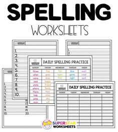 spelling worksheets with the words spelling in black and white, including daily spelling practice