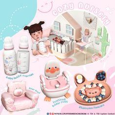 an advertisement for baby care products featuring dolls and toys