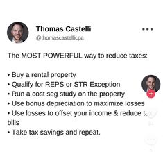 the most powerful way to reduce taxes is to pay for rentals or real estate