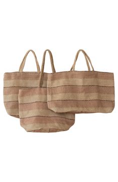 Perfect for an afternoon at the market, a day at the beach or a weekend adventure, this packable jute tote makes an ideal companion on any outing. It's handwoven in Bangladesh using traditional techniques and botanic dyes that give it an earthy, one-of-a-kind look and feel. 23"W x 14"H x 4"D Jute Spot clean Imported Beige Fair Trade Straw Bag For Everyday Use, Beige Burlap Straw Bag For Vacation, Burlap Beach Bag For Everyday Summer Use, Casual Summer Burlap Straw Bag, Summer Burlap Straw Bag For Everyday, Burlap Straw Bag For Beach In Summer, Casual Summer Burlap Bag, Artisan Beige Straw Bag For Travel, Casual Fair Trade Straw Bag For Everyday Use