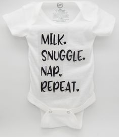 Our baby bodysuits are heat pressed on 100% cotton infant bodysuits using HTV. Bodysuits are made of 100% cotton for a soft and comfortable feel. The snap closure design gives you easy access and makes diaper changing a breeze. The bodysuits are label-free to help protect baby's delicate skin. Sizing: is as follows:  Newborn - 5-8 lbs / 17-21 in 0-3 Months - 8-12 lbs / 21-24 in 3-6 Months -12-16 lbs / 24-26 in 6-9 Months - 16-20 lbs / 26-28 in  12 Months - 20-24 lbs / 28-30 in Machine wash in cold water. Use mild detergents. Wash inside out. Do not use bleach. Dry on low setting. Do not iron directly over the image. Do not dry clean.  All items are handmade to order and therefore, no 2 outfits are picture identical.  Choose your size from the drop-down menu.  The transfer is not pressed fo Customized Clothes, Girl Clothes Baby, Baby Protection, Baby Quotes, White Bodysuit, Baby Crafts, Boy Clothes, Custom Baby