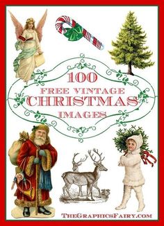 an old fashioned christmas card with pictures of santa and other things in the background,