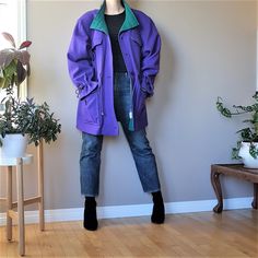 Tradition Sears 1980s 1990s wool blend purple and green jacket. Size 16 (vintage). Please see measurements. Might be worn like oversized. Great preowned condition. Looks blue on the picture but it's real purple. Save on shipping when you buy multiple items from my shop! Purple Faux Fur Coat, Velvet Jackets Women, Short Sleeve Coat, Cold Weather Jackets, Elegant Coats, Long Knit, Purple And Green, Purple Velvet, Faux Fur Coat