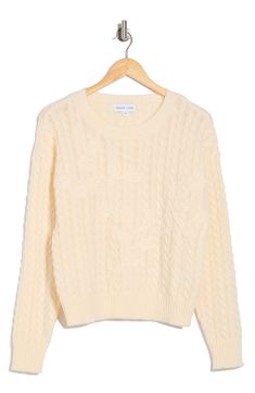 Charming cables ring down the relaxed silhouette of this cozy sweater styled with flower soutache embroidery. Crewneck Long sleeves 100% polyester Machine wash, dry flat Imported Cream Cable Knit Sweater For Spring, Soutache Embroidery, Embroidery Crewneck, Cozy Sweater, Cable Knit Sweater, Cozy Sweaters, Sweater Fashion, Cable Knit, Nordstrom Rack