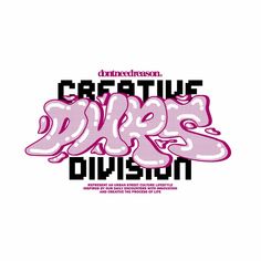 an advertisement with the words creative arts division written in pink and black ink on a white background