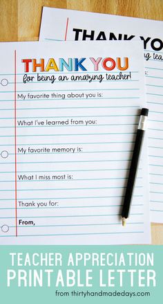 thank you teacher appreciation printable letter from the handmade days