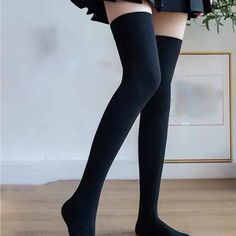 Solid Over The Knee Socks Trendy Black Fall Hosiery, Trendy Thigh High Black Socks, Trendy Black Over-the-knee Stockings, Trendy Over-the-knee Black Stockings, Casual Fitted Black Hosiery, Casual Black Thigh High Socks, Black Fitted Casual Hosiery, Fitted Black Casual Hosiery, Casual Black Thigh-high Socks