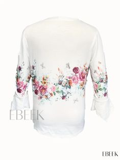 Ebeek - Versatile 2-In-1 Floral Printed T-Shirt with Button Accent, Stylish 3/4 Sleeve Top Ideal for Spring & Summer, Fashionable Womens Apparel Summer Floral Print Shirt With 3/4 Sleeves, 3/4 Sleeve Shirt With Floral Print For Spring, Floral Print Shirt With 3/4 Sleeve For Spring, Spring Half Sleeve Top With Buttons, Fall Printed Tops With 3/4 Sleeves, Casual Printed Tops With 3/4 Sleeve, Casual Printed Top With 3/4 Sleeves, Printed Cotton Tops With 3/4 Sleeves, Cotton Printed Tops With 3/4 Sleeves