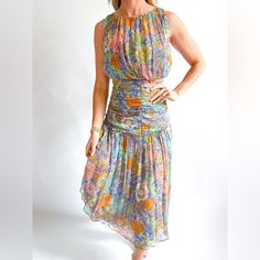 Gilner Farrar Valia Dress In Country Road 100 Viscose Linen 90% Polister 5% Spandex Multicolor Ruched Dress For Daywear, Multicolor Ruched Midi Dress For Garden Party, Country Road, Color Blue, Country Roads, Loose Fitting, Online Store, Midi Dress, Spandex