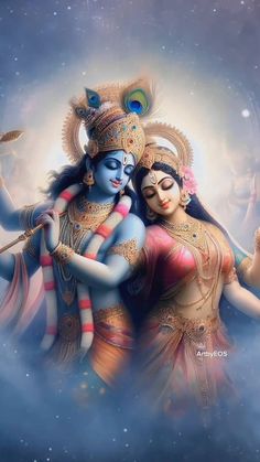 two deities embracing each other in the sky