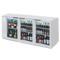 three glass door refrigeration unit with bottles