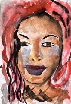 a watercolor painting of a woman's face