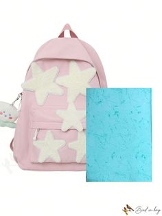 BirdinBag - Classic Backpack with Star Patch Decor and Cartoon Bag Charm - Preppy Style Star-shaped School Bags For Back To School, Cartoon Bag, Estilo Preppy, Classic Backpack, Word Wrap, Preppy Style, The Row, Bag Lady, Backpacks