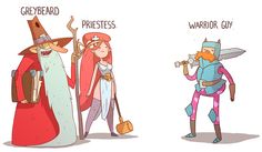 three cartoon characters dressed in medieval costumes