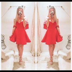 Red Dress Flirty Red A-line Mini Dress, Red A-line Mini Dress For Holiday, Red Mini Dress For Prom Season, Red Mini Dress For Spring, Red V-neck Mini Dress For Prom, Red Spring Dress For Date Night, Red Spring Dressy Dress, Red Flirty Dress For Holidays, Red Dressy Dress For Spring