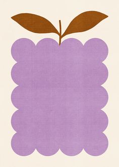 an apple with two leaves on it is shown in the middle of a purple background