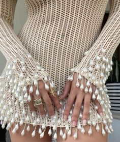 Beading On Clothes, Off White Aesthetic, Designer Fits, Designer Aesthetic, Mode Crochet, Knit Dresses, Beaded Crochet, Looks Party, Pearl Dress