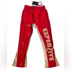 Expenzive Taste Clothing New Spring Collection Sweatpants Fits True To Size Extended For Stacked Effect. Puff Prints Upfront Embroidered On Back Pockets Red Stretch Sweatpants For Streetwear, Red Stretch Full-length Sweatpants, Red Stretch Full Length Sweatpants, Red Bottoms For Streetwear In Fall, Red Sweatpants For Spring Streetwear, Spring Red Sweatpants For Streetwear, Red Cotton Full-length Sweatpants, Red Cotton Full Length Sweatpants, Red Cotton Streetwear Pants