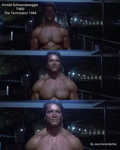 three pictures of the same man in different poses, one with no shirt on and one without