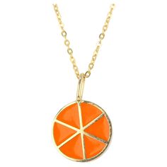 14K Gold Orange Necklace - Enamel Fruit Necklace Special desing necklace with enamel. It’s a manual labour product. ‘Handmade’. Fashionable product. This necklace was made with quality materials and excellent handwork. I guarantee the quality assurance of my handwork and materials. It is vital for me that you are totally happy with your purchases. Please feel free to ask every question of the details. Necklace Details: ◊ 14K Solid Gold ◊ With Hallmark ◊ 42 cm. Details: ◊ 14k yellow gold ◊ Orange Fruit Necklace, Orange Necklace, Orange You Glad, Diamond Free, Enamel Necklaces, 14k Gold Necklace, Modern Necklaces, Gold Orange, Orange Gold