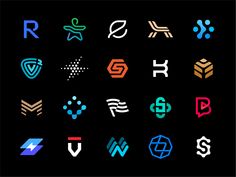 the logos for various brands are shown in different colors and shapes, including letters that appear to be made out of paper