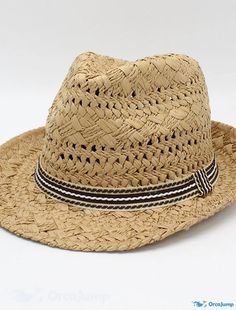 OrcaJump - Womens Spring-Summer Sun Hats with Simple Colored Belts, Girls Vintage Straw Hats, Boys Beach Casual Panama Jazz Hats Adjustable Summer Hats For Picnic, Adjustable Panama Hat For Summer Picnic, Short Brim Panama Hat For Summer Picnics, Casual Panama Hat For Beach Season Picnic, Adjustable Beige Hats For Picnic, Casual Beige Panama Hat For Picnic, Summer Adjustable Woven Hat, Beige Panama Hat For Summer Picnic, Summer Woven Hat With Adjustable Fit