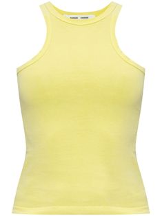 yellow organic cotton crew neck sleeveless racerback straight hem Conscious: This product contains organic cotton where the cultivation and manufacturing process restricts the use of chemicals, eliminates pesticides or artificial fertilisers and incorporates methods that respect biodiversity, improve soil quality, and reduce water consumption. Learn more about what makes a product Conscious on our Conscious Criteria page Bohemian Wedding Guest, Improve Soil Quality, Wedding Guest Looks, Water Consumption, Yoko London, City Dress, Samsoe Samsoe, Summer Beach Wear, Cotton Tank Top