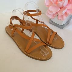 New, Just Was Tried On. Very Cute Genuine Soft Vachetta Leather Flat Strappy Sandals Made In Italy. The Color Is Camel/Caramel. Sorry No Box. Brown Flat Slingback Sandals With Adjustable Strap, Camel Open Toe Sandals For Spring, Spring Camel Open Toe Sandals, Brown Flat Sandals With Adjustable Strap, Brown Summer Slingback Sandals With Ankle Strap, Brown Ankle Strap Slingback Summer Sandals, Camel Open Toe Sandals For Summer, Spring Camel Leather Sandals, Summer Camel Open Toe Sandals