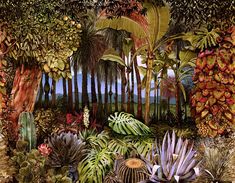 an artistic painting of plants and trees