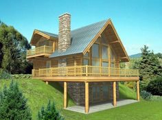 Contemporary   Log   House Plan 87016 Log Cabin House Plans, Log Cabin House, Log Home Plan, Log Home Plans, Basement House Plans, Cabin House Plans, Mountain House Plans, House Plans And More, Cabin House