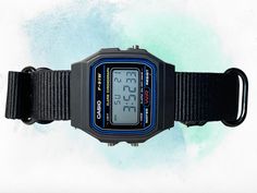 This retro Casio in stock form is already cool, functional, affordable, and accurate-- but with some magic from RLSWW, it's made even cooler-- with a ballistic nylon strap to match your personality. In addition-- you may select the option to modify the screen color to further reflect your tastes and bring some color to your wrist. Note, this is a permanent modification to the screen, not the LED backlight. It will be colored in all light conditions :) Please note: This is a permanent modificatio Black Casio Watch, Black Hardware, Casio Watch, Screen, Wrist Watch, Black, Color