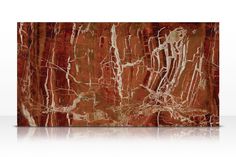 a red marble with white streaks on it