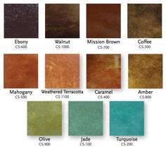 the different colors of ceramic tiles are shown in this chart, and each has their own name