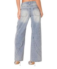 Edikted Oaklynn Stitch Detail Low Rise Jeans in Light Blue Denim Skirt Trend, Retro Skater, Skirt Trends, Swimwear Dress, Skater Style, Relaxed Fit Jeans, Low Rise Jeans, Low Iron, Basic Tee