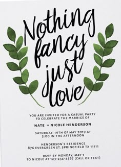 an image of a party card with the words nothing fancy just love