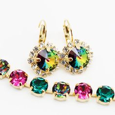 Multicolor Rhinestone Earrings Gold, Bridesmaids Gold, Peacock Earrings, Swarovski Earrings, Bridal Multicolor Sparkling Crystal Jewelry, Sparkling Multicolor Crystal Jewelry, Rainbow Drop Earrings For Party, Rainbow Crystal Jewelry With Rhinestones, Multicolor Sparkling Stones Drop Earrings, Multicolor Crystal Earrings With Rhinestones, Multicolor Sparkling Drop Earrings, Multicolor Crystal Earrings With Sparkling Stones, Multicolor Crystal Jewelry With Sparkling Stones