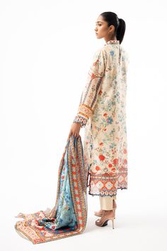 Azah Multicolor Cotton Silk Lawn Suit With Printed Motifs, Cream Floral Print Kurta For Festive Occasions, Cream Floral Print Kurta For Festive Season, Bohemian Silk Lawn Suit For Wedding, Festive Cambric Dupatta With Digital Print, Festive Digital Print Cambric Dupatta, Bohemian Cotton Silk Salwar Kameez For Eid, Festive Chanderi Lawn Suit With Digital Print, Cream Lawn Suit With Digital Print For Spring