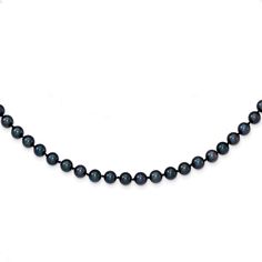 Timeless in design, this pearl strand necklace makes a classic statement. This necklace boasts 5-6mm black saltwater Akoya cultured pearls set on a 20 inch strand that secures with a 14k white gold clasp closure. Pair this design with matching pearl stud earrings or bracelet for a coordinated look. Classic Tahitian Pearl Necklace With Round Beads, Black Single Strand Tahitian Pearl Necklace, Black Tahitian Pearl Single Strand Necklace, Formal Black Tahitian Pearl Necklace, Classic Tahitian Pearl Jewelry With Round Beads, Black Single Strand Pearl Necklace, Black Tahitian Pearl Single Strand Jewelry, Classic Black Pearl Chain Necklace, Classic Black Jewelry With Pearl Charm