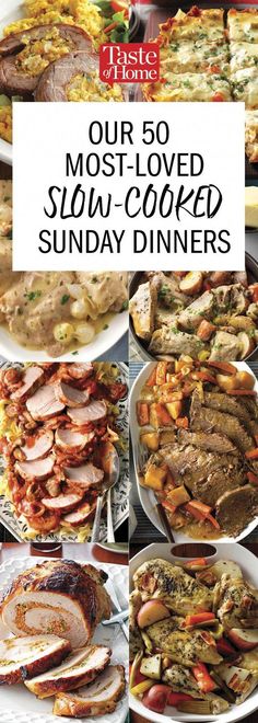 the cover of taste of home's most loved slow cooked sunday dinner menu