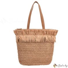 Bird in Bag - New straw bag fashion tassel edge handheld shoulder dual-use package beige light curry woven women's bags Holiday Handbag, Tassels Fashion, Beige Light, Street Trends, Casual Tote, Bird In Bag, Wicker Laundry Basket, Bag Fashion, Womens Tote