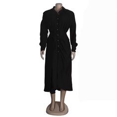 Solid Color Turn Down Collar Button Up Shirt Dress Solid Long Sleeve Shirt Dress With Buttons, Solid Button-up Shirt Dress With Buttons, Button-up Shirt Dress With Buttons, Button Up Shirt Dress, Womens Maxi Dresses, Long Sleeve Lace, Button Up Shirt, Button Up Shirts, Trench Coat