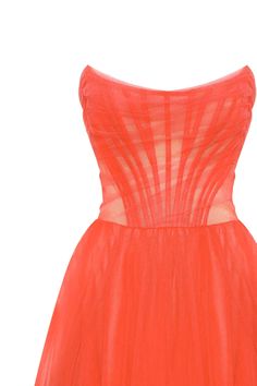 Passion Strapless Tulle mini dress in red coral color ➤➤ Milla Dresses - USA, Worldwide delivery Strapless Tulle Skirt Evening Dress For Cocktail, Strapless Cocktail Dress With Tulle Skirt, Red Organza Dress For Gala, Tulle Mini Dress With Boned Bodice And Sweetheart Neckline, Red Fitted Bodice Organza Dress, Party Corset Dress With Tulle Skirt And Organza, Cocktail Dress With Corset Back And Tulle Material, Evening Organza Corset Dress With Corset Back, Red Strapless Tulle Dress