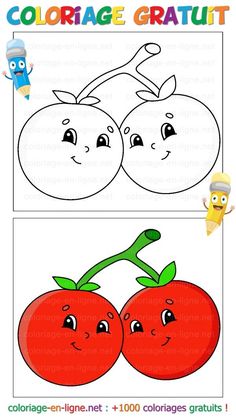 two tomatoes and one tomato coloring page with the words, coloriage gratut