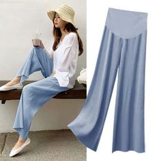 Wide Leg Maternity Pants For Pregnant Women - Casual Material: Cotton Plus Size Maternity Clothes, 90s Latina, Teen Swag, Plus Size Maternity, Clothes For Pregnant Women, Summer Pregnancy, Summer Plus Size, Pants Loose, Pregnancy Outfits