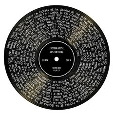 a black and white record with words written in different languages on the side, all around it