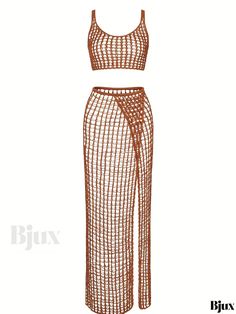 Bjux - Stylish 2-Piece Beachwear: Crochet Crop Tank Top and Split Skirt Set for Womens Fashionable Summer Attire Crochet Crop Tank, Beachwear Crochet, Summer Attire, Split Skirt, Crochet Crop, Crop Tank Top, Acrylic Material, Cropped Tank Top, Crop Tank