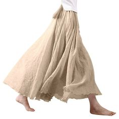 Pale rose, beige, black, deep red, denim blue, light gray, navy, sky blue, and watermelon red for choosing. Double layer, bohemian style, high waist, flowy, solid color design make you more charming. This Nlife women maxi skirt is designed with linen blend material, leisure, loose fit style to flatter your figure. It is always a good choice for spring and summer, during work, vacation, date, or casual. Size: One Size 95cm.  Gender: female.  Age Group: adult. Tan Maxi Skirt, Goth Costume, Long Maxi Skirt, Vintage Bohemian Style, Skirts Midi High Waisted, Womens Maxi Skirts, Beach Skirt, Bohemian Beach, Stretch Skirt