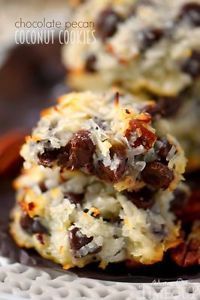 chocolate pecan coconut cookies on a plate