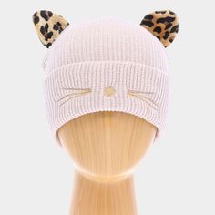 Size : 7.25" X 7.5"• Material : 100% Acrylic Cat Eared Beanie, Summer Scarves, Winter Gift, Leopard Pattern, Trendy Accessories, Skull Cap Beanie, Gift Accessories, Cat Ears, Beanie Hats